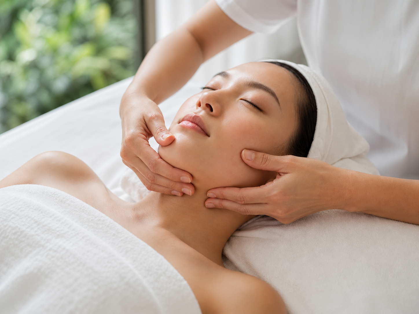 MIMIQ-Therapeutin bei einer sanften stressl&ouml;senden Gesichtsmassage in Bangkok