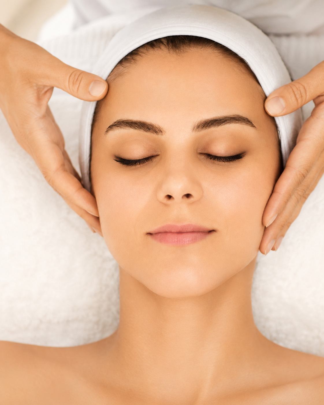 Existing MIMIQ photo stock image showing forehead and temple facial massage