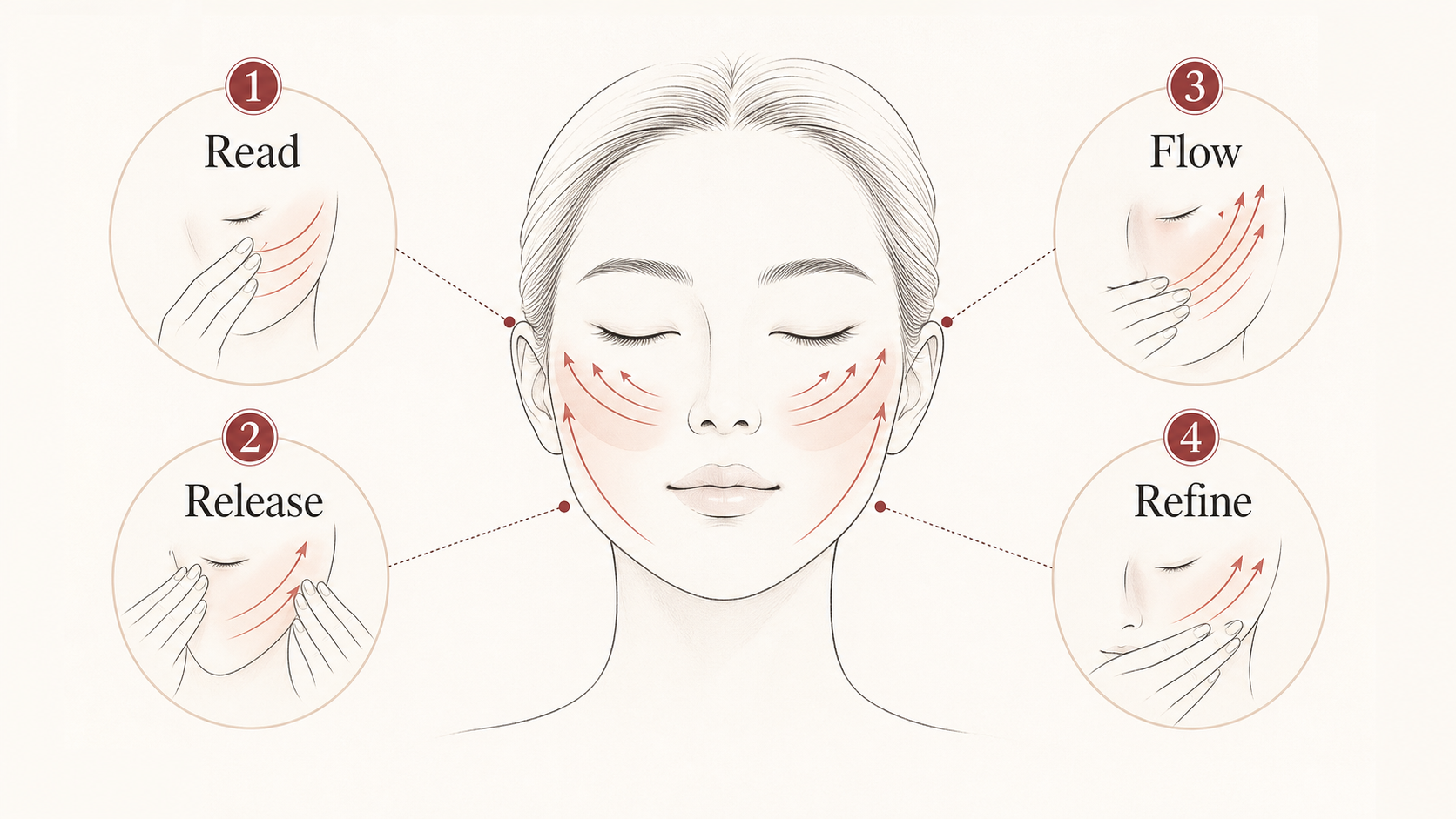 MIMIQ infographic showing four decisions for a gentle cheek awareness practice