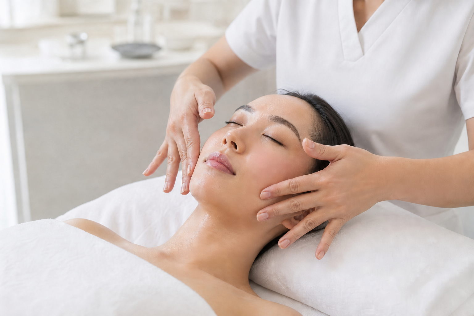 MIMIQ therapist performing a treatment related to cooling face workout Bangkok