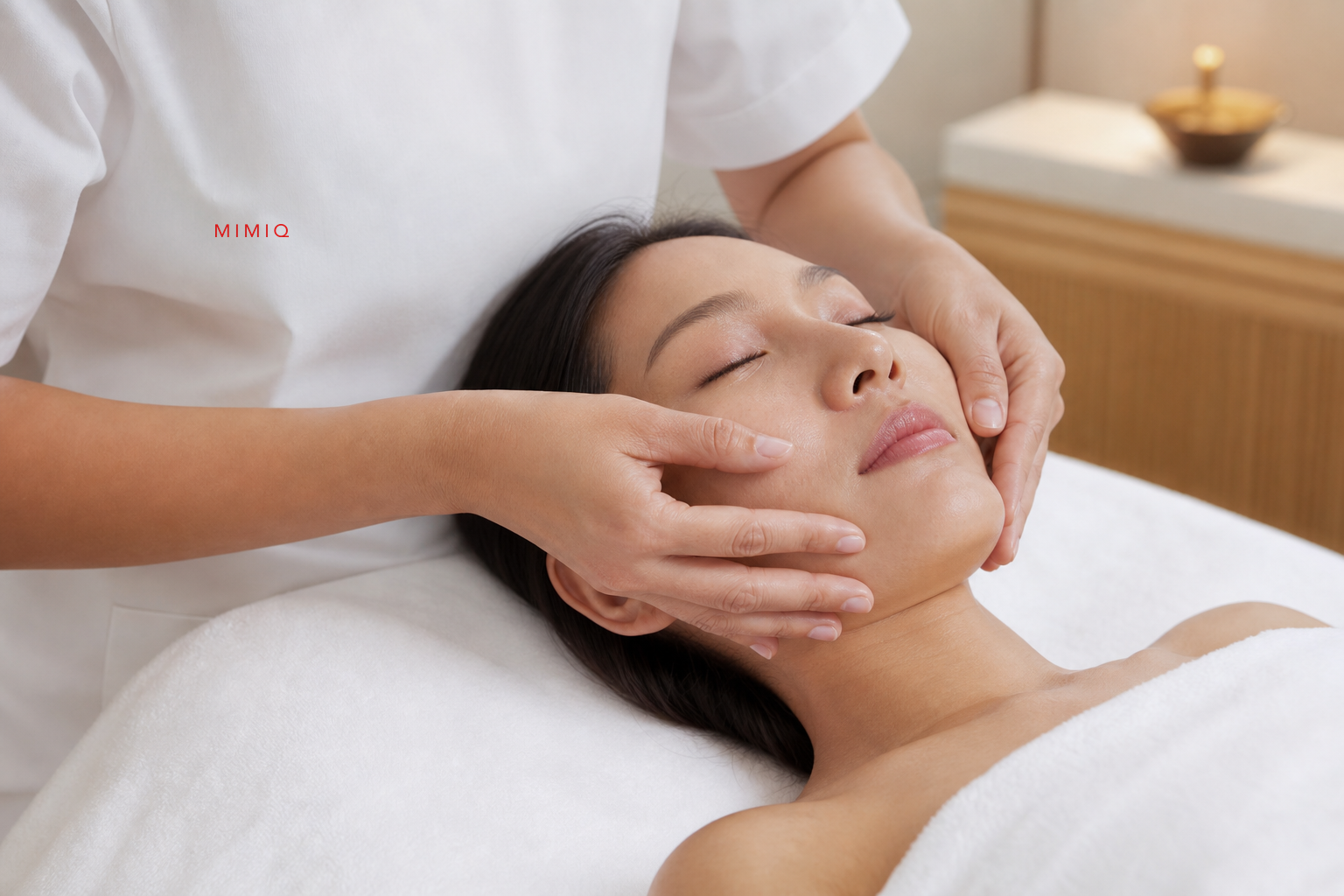 MIMIQ therapist performing a treatment related to face yoga vs face workout Bangkok