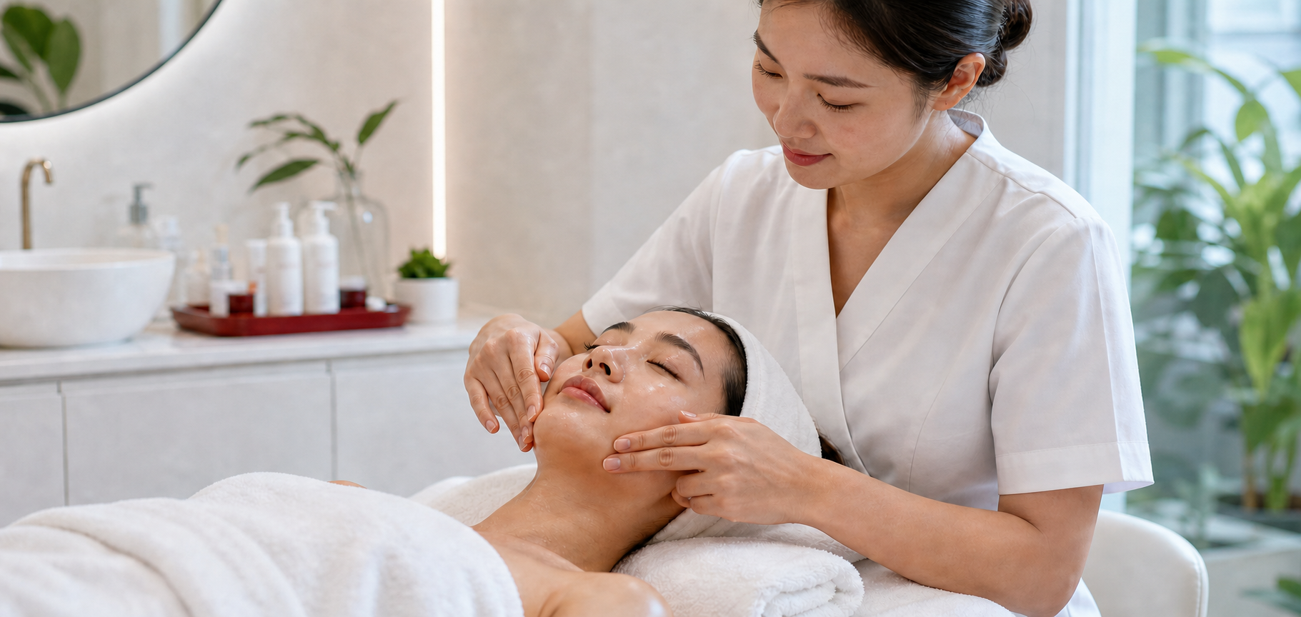Bangkok facial treatment focused on gentle cooling and temporary de-puffing rather than toxin removal