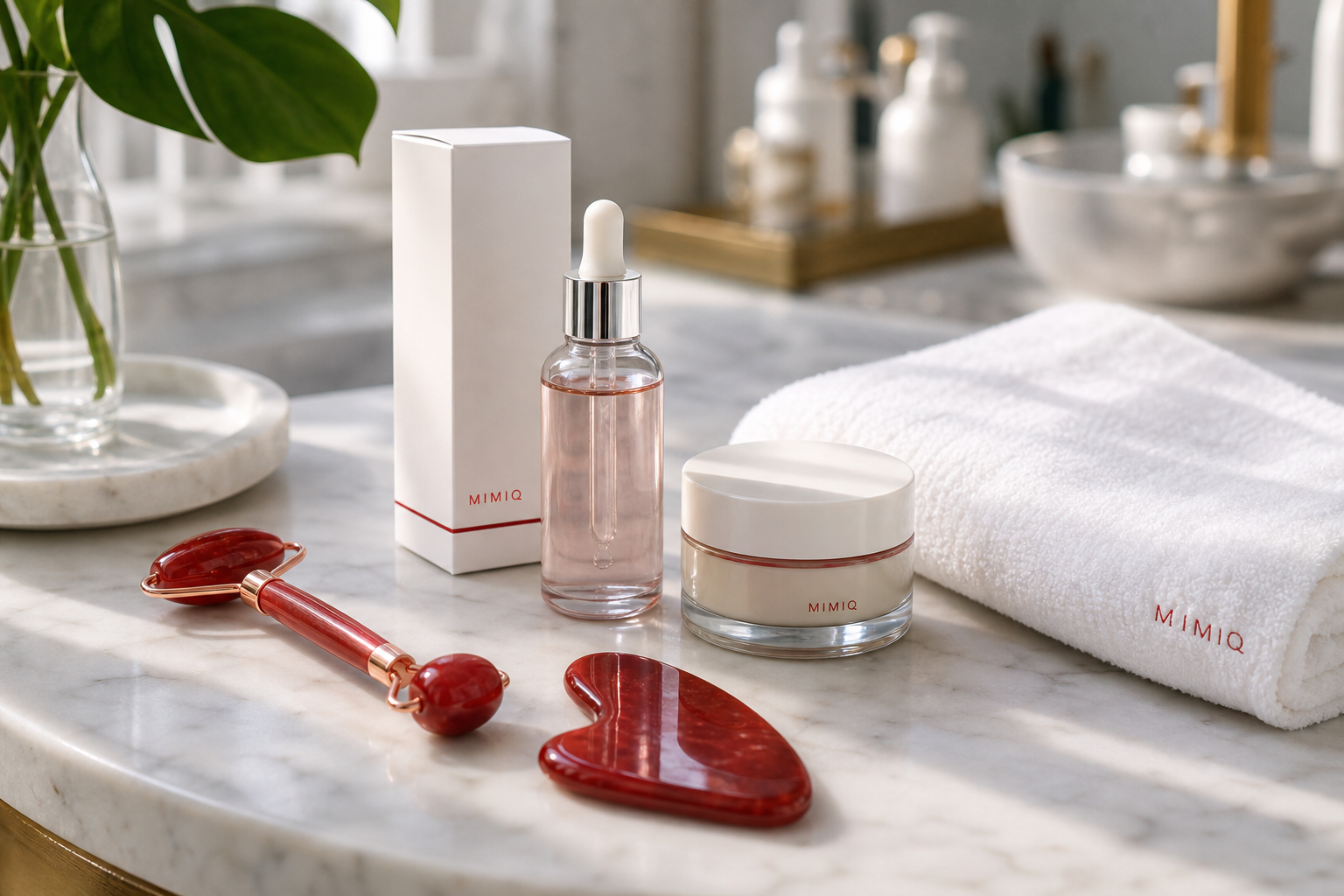 Clean towels and cooling facial tools prepared for a Bangkok de-puffing ritual