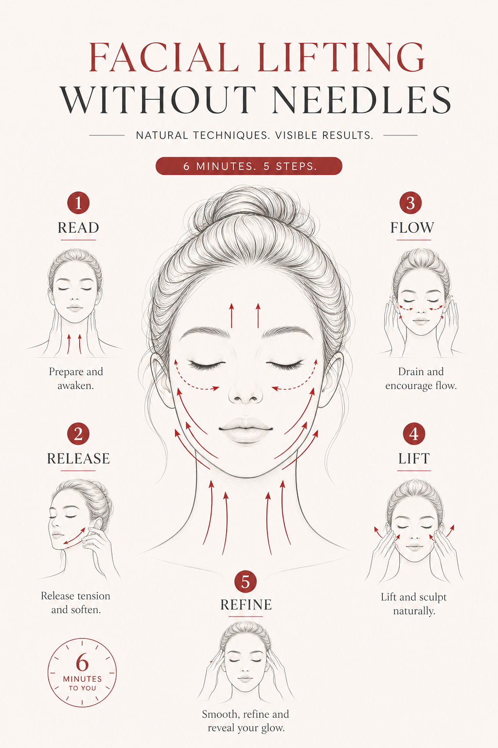 Decision infographic comparing massage, facial exercise, skincare and energy-based facial options