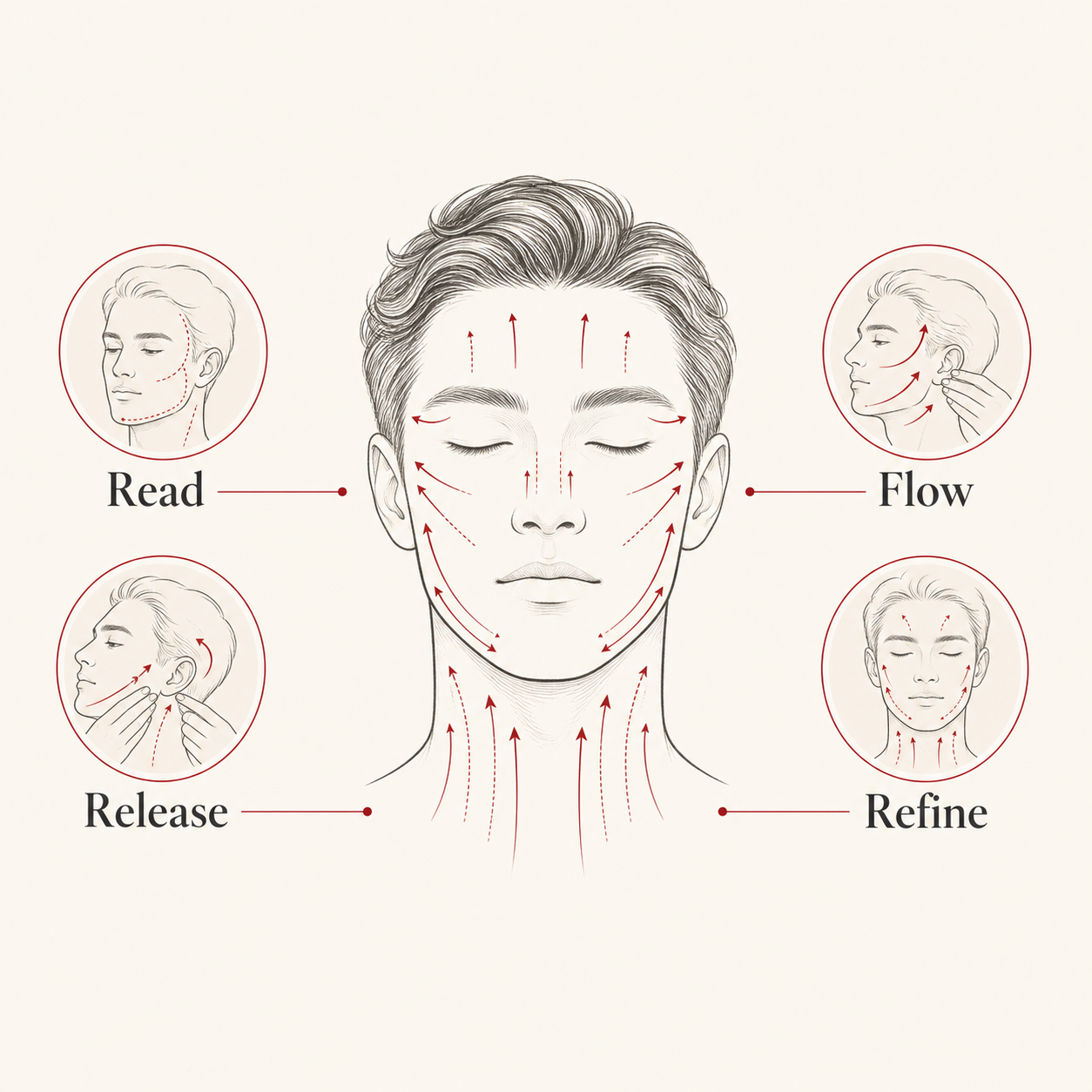 MIMIQ infographic explaining the method for facial workout for men Bangkok