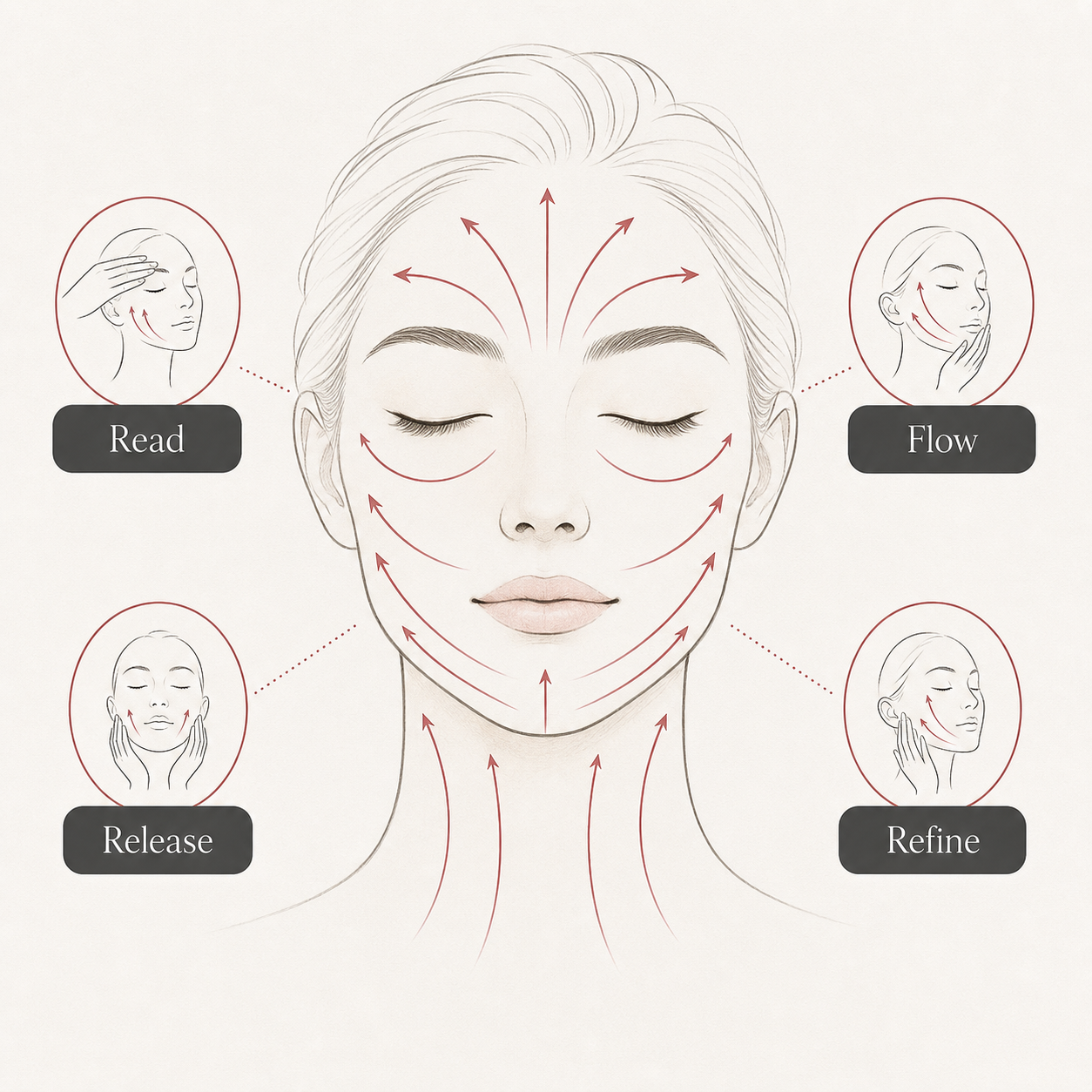 MIMIQ infographic explaining the method for first-time face workout Bangkok