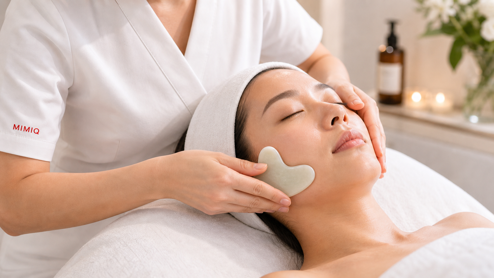 MIMIQ therapist performing a treatment related to gua sha facial Sukhumvit
