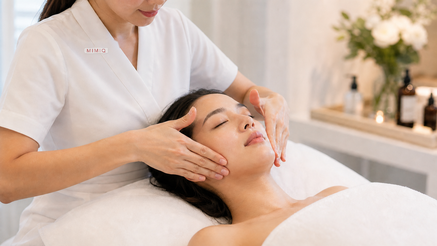 MIMIQ therapist performing a treatment related to kobido face massage Bangkok