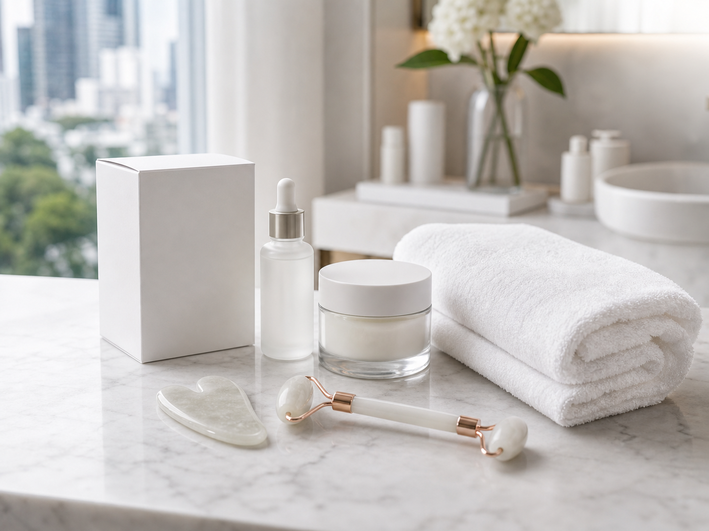 MIMIQ tools and towels for late-night facial massage Bangkok