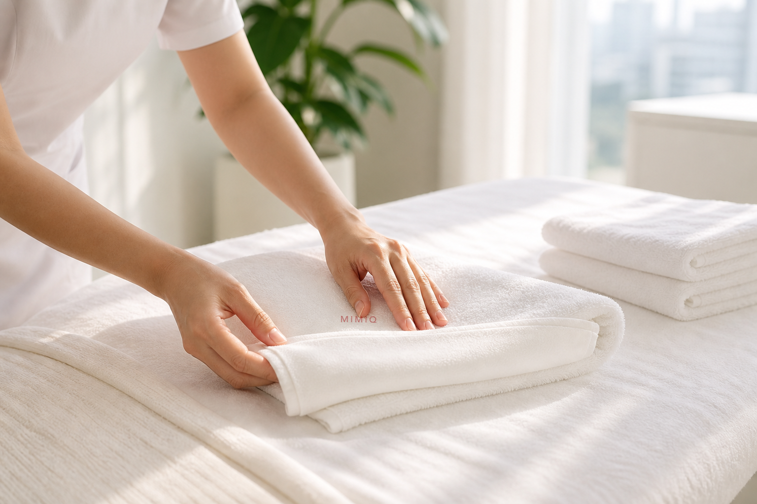 MIMIQ treatment detail and clean towels for morning face workout Bangkok