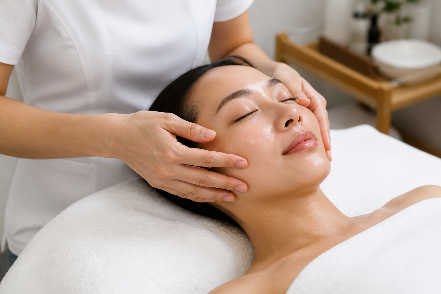 MIMIQ therapist performing a treatment related to office worker face workout Bangkok