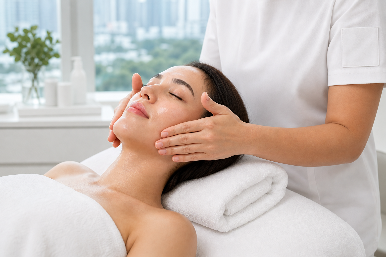 MIMIQ therapist performing a treatment related to post-flight face workout Bangkok