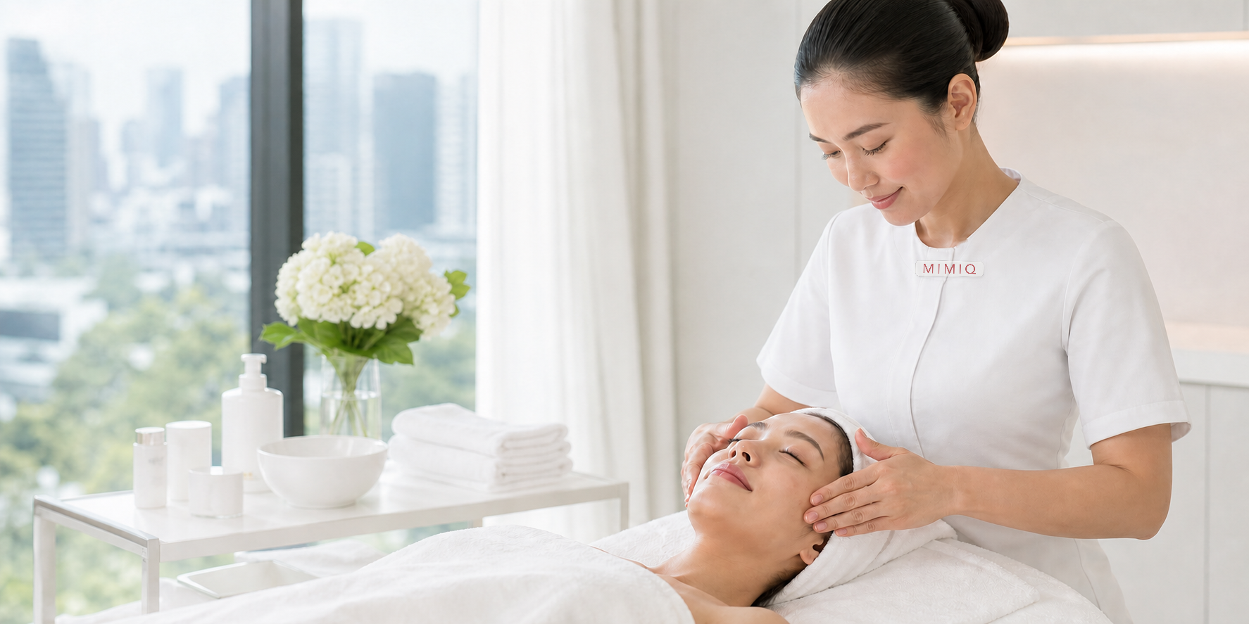 Bride reviewing a twelve-week facial workout schedule before a Bangkok wedding