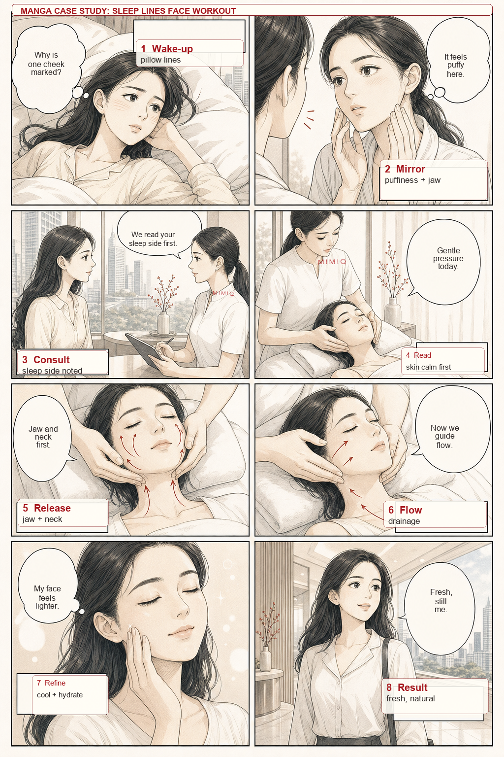 MIMIQ infographic comparing a fading morning crease with a persistent structural facial line