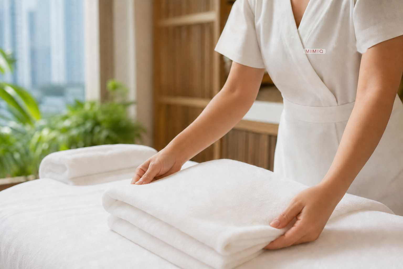 MIMIQ treatment detail and clean towels for stress release face workout Bangkok