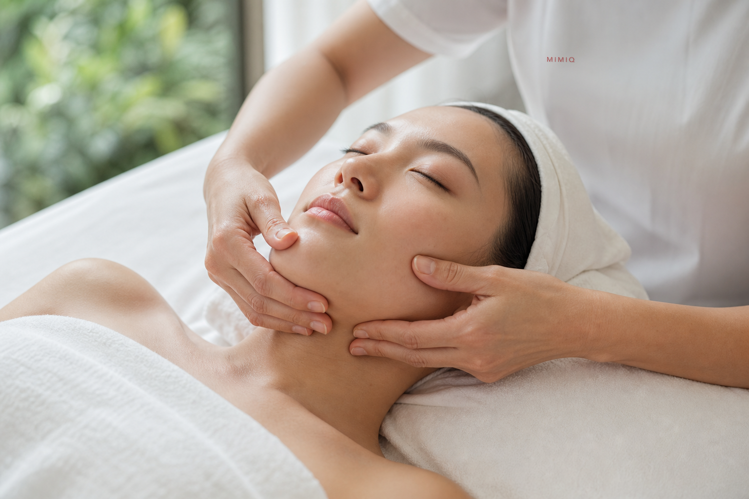 MIMIQ therapist performing a treatment related to stress release face workout Bangkok