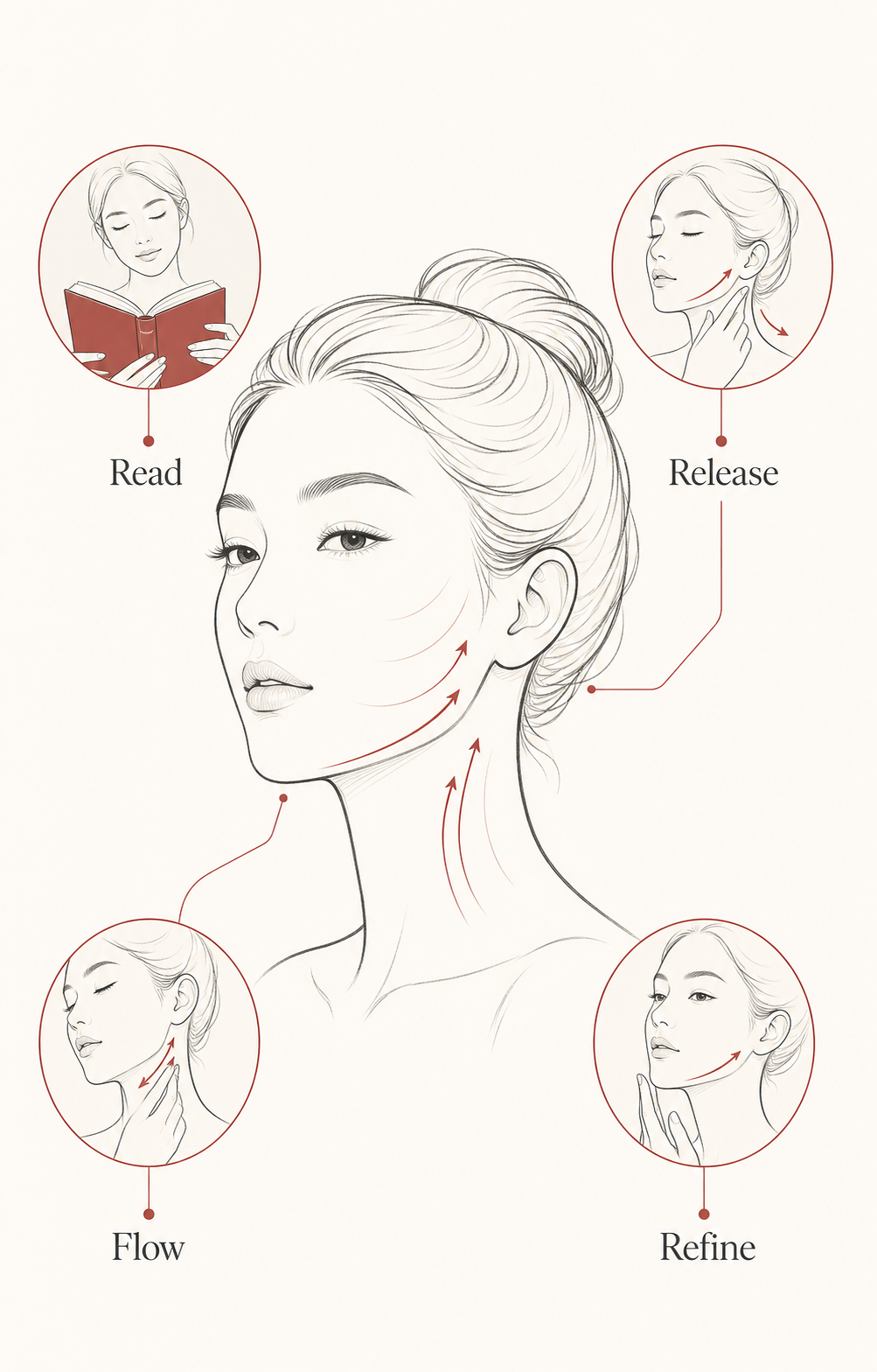 Infographic showing structure, soft tissue, temporary factors and styling behind a V-line appearance