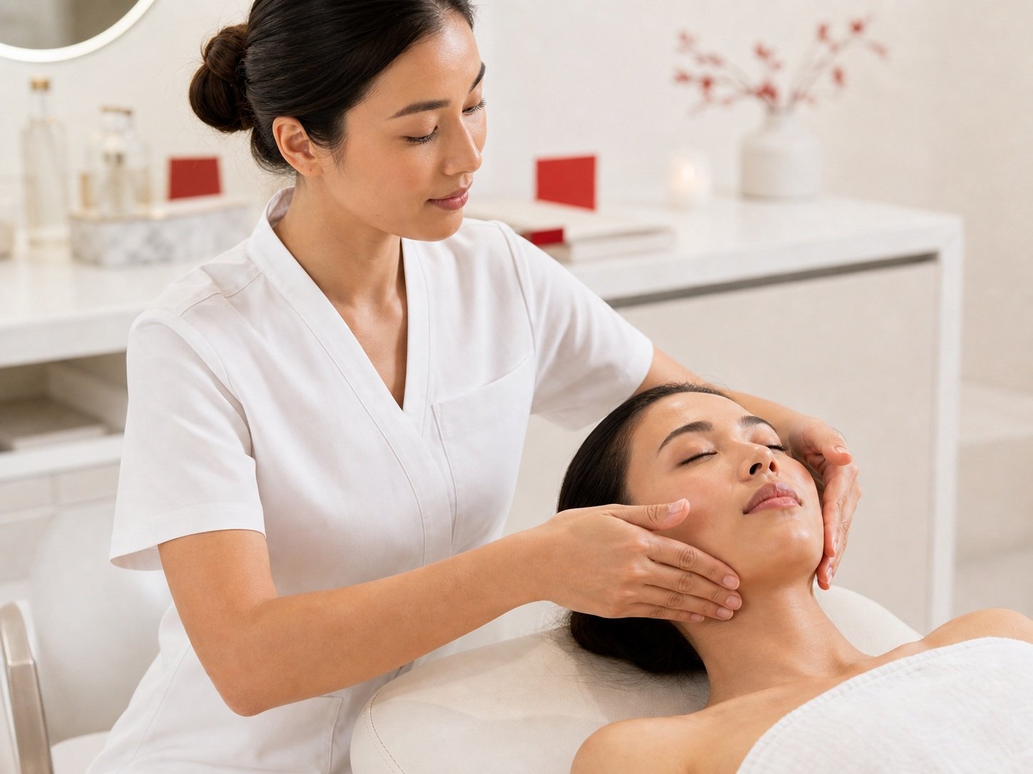 MIMIQ therapist applying professional facial massage informed by research